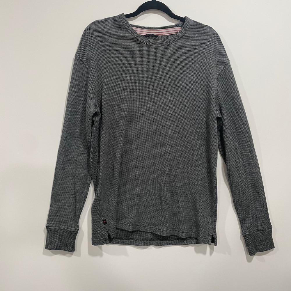 Relwen Mens XL Thermal Waffle Knit Long Sleeve Shirt Gray Cotton Crewneck